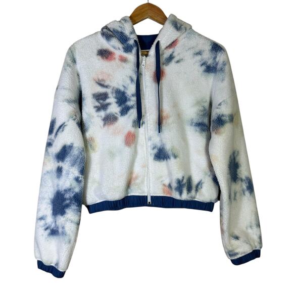 Offline by Aerie Fleece Hoodie Jacket Womens S Tie Dye Zip Sherpa Cropped Cozy - Picture 1 of 7